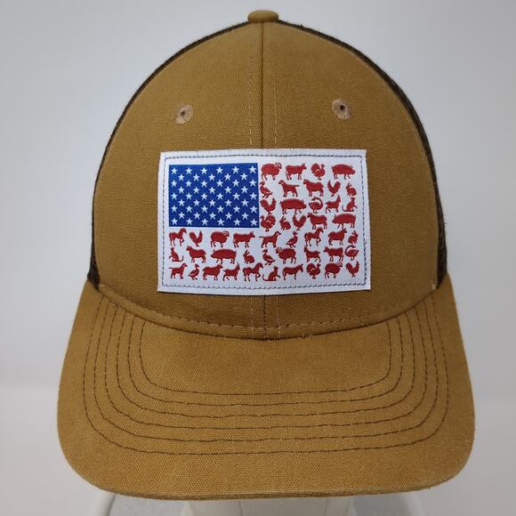 American Flag Snapback Trucker Hat Brown OS Adjustable Mesh Arcadian Outfitters - Picture 2 of 9
